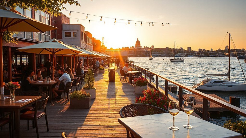 lively docks and rooftops